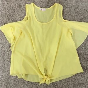 flowy yellow cold shoulder top